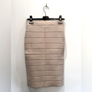 BCBGMaxAzria Fitted Gold Bandage Pencil Skirt